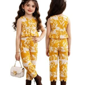 Girls Yellow and White Striped Sleeveless Vest Top with Wide-Leg Trousers, 2-Piece Summer Outfit Set